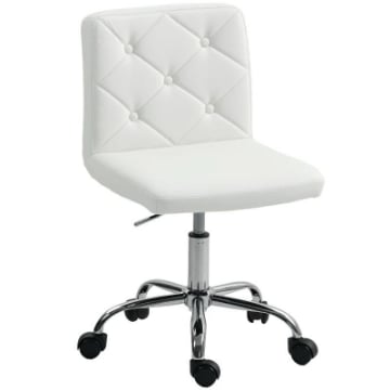 SEDIA DA UFFICIO REGOLABILE CON RIVESTIMENTO A BOTTONI, IN PELLE PU, SCHIUMA E ACCIAIO, 44X50X78-88 CM, BIANCO
