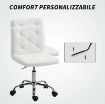 SEDIA DA UFFICIO REGOLABILE CON RIVESTIMENTO A BOTTONI, IN PELLE PU, SCHIUMA E ACCIAIO, 44X50X78-88 CM, BIANCO