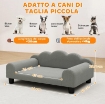 DIVANO PER CANI CON BRACCIOLI DI SUPPORTO, IN LEGNO E TESSUTO FRENCH TERRY, 66X42X28.5 CM, GRIGIO