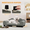 DIVANO PER CANI CON BRACCIOLI DI SUPPORTO, IN LEGNO E TESSUTO FRENCH TERRY, 66X42X28.5 CM, GRIGIO