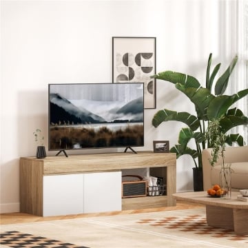 MOBILE PORTA TV 60" CON ARMADIETTO 2 ANTE E RIPIANO APERTO 140X40X48 CM LEGNO NATURALE