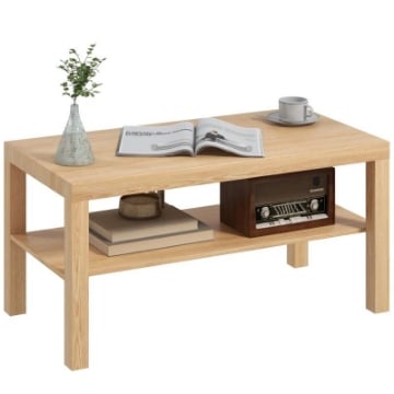TAVOLINO DA SALOTTO RETTANGOLARE CON AMPIO RIPIANO, 90X45X44.5 CM, LEGNO NATURALE
