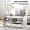 TAVOLINO DA CAFFÈ MODERNO IN LEGNO A 2 LIVELLI CON RIPIANO APERTO, 100X40X41.5 CM, BIANCO