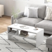 TAVOLINO DA CAFFÈ MODERNO IN LEGNO A 2 LIVELLI CON RIPIANO APERTO, 100X40X41.5 CM, BIANCO