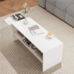 TAVOLINO DA CAFFÈ MODERNO IN LEGNO A 2 LIVELLI CON RIPIANO APERTO, 100X40X41.5 CM, BIANCO