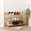 SCAFFALE SCARPIERA A 3 LIVELLI PER 12 SCARPE CON RIPIANI A DOGHE IN BAMB¨, 76X33X50.8 CM, COLORE LEGNO