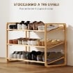SCAFFALE SCARPIERA A 3 LIVELLI PER 12 SCARPE CON RIPIANI A DOGHE IN BAMB¨, 76X33X50.8 CM, COLORE LEGNO