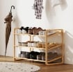 SCAFFALE SCARPIERA A 3 LIVELLI PER 12 SCARPE CON RIPIANI A DOGHE IN BAMB¨, 76X33X50.8 CM, COLORE LEGNO