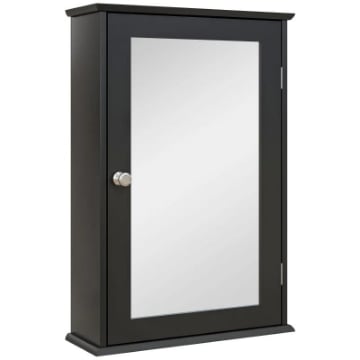 MOBILETTO BAGNO PENSILE CON SPECCHIO E ANTA A CHIUSURA MAGNETICA, 41X14X60 CM, NERO