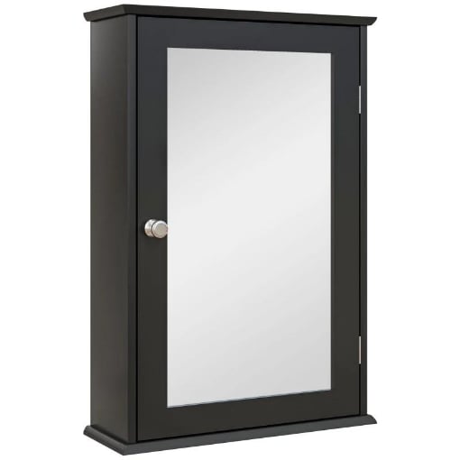 MOBILETTO BAGNO PENSILE CON SPECCHIO E ANTA A CHIUSURA MAGNETICA, 41X14X60 CM, NERO