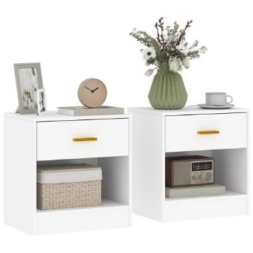 SET 2 COMODINI MODERNI IN LEGNO CON CASSETTO E RIPIANO APERTO 39X28X41 CM BIANCO