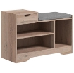 PANCA SCARPIERA MODERNA CON 3 RIPIANI APERTI E CASSETTI, IN LEGNO, POLIESTERE E SPUGNA, 76.5X30X52 CM, GRIGIO