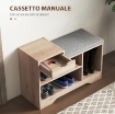 PANCA SCARPIERA MODERNA CON 3 RIPIANI APERTI E CASSETTI, IN LEGNO, POLIESTERE E SPUGNA, 76.5X30X52 CM, GRIGIO