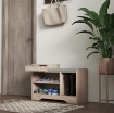 PANCA SCARPIERA MODERNA CON 3 RIPIANI APERTI E CASSETTI, IN LEGNO, POLIESTERE E SPUGNA, 76.5X30X52 CM, GRIGIO