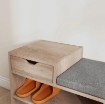 PANCA SCARPIERA MODERNA CON 3 RIPIANI APERTI E CASSETTI, IN LEGNO, POLIESTERE E SPUGNA, 76.5X30X52 CM, GRIGIO