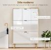 SCARPIERA SLIM MODERNA CON 3 CASSETTI RIBALTABILI PER 24 PAIA DI SCARPE, 80X24X127 CM, BIANCO