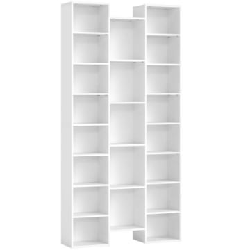 LIBRERIA MODERNA IN LEGNO ALTA 181 CM CON 21 SCOMPARTI E 10 RIPIANI REGOLABILI, BIANCO