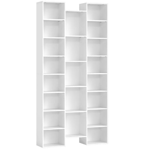 LIBRERIA MODERNA IN LEGNO ALTA 181 CM CON 21 SCOMPARTI E 10 RIPIANI REGOLABILI, BIANCO