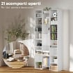 LIBRERIA MODERNA IN LEGNO ALTA 181 CM CON 21 SCOMPARTI E 10 RIPIANI REGOLABILI, BIANCO