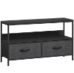 MOBILE PORTA TV DA 47" CON CASSETTI PIEGHEVOLI IN TESSUTO E MENSOLA IN METALLO E MDF, 98X29X56 CM, NERO