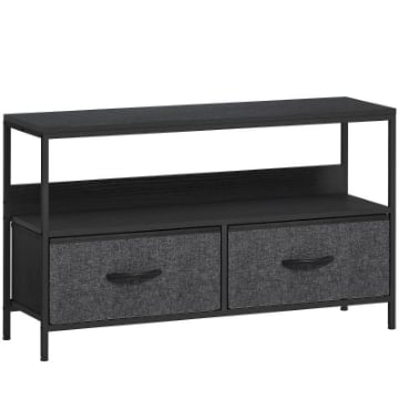 MOBILE PORTA TV DA 47" CON CASSETTI PIEGHEVOLI IN TESSUTO E MENSOLA IN METALLO E MDF, 98X29X56 CM, NERO