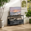 MOBILE PORTA TV DA 47" CON CASSETTI PIEGHEVOLI IN TESSUTO E MENSOLA IN METALLO E MDF, 98X29X56 CM, NERO