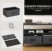 MOBILE PORTA TV DA 47" CON CASSETTI PIEGHEVOLI IN TESSUTO E MENSOLA IN METALLO E MDF, 98X29X56 CM, NERO