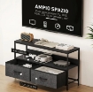 MOBILE PORTA TV DA 47" CON CASSETTI PIEGHEVOLI IN TESSUTO E MENSOLA IN METALLO E MDF, 98X29X56 CM, NERO