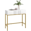 CONSOLLE DA INGRESSO MODERNA CON 2 CASSETTI E GAMBE DORATE, 80X31.5X75CM, BIANCO