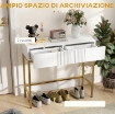 CONSOLLE DA INGRESSO MODERNA CON 2 CASSETTI E GAMBE DORATE, 80X31.5X75CM, BIANCO