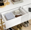 CONSOLLE DA INGRESSO MODERNA CON 2 CASSETTI E GAMBE DORATE, 80X31.5X75CM, BIANCO