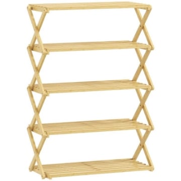 SCARPIERA PIEGHEVOLE A 5 LIVELLI PRONTO ALL'USO, IN BAMB¨, 60X29X88 CM, LEGNO NATURALE