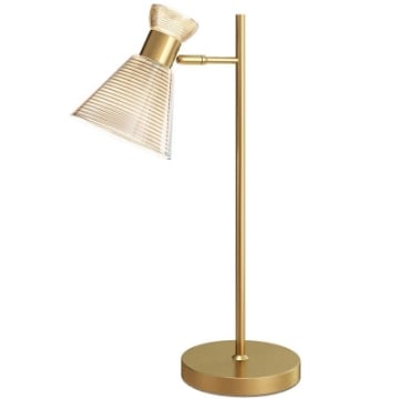 LAMPADA DA TAVOLO MODERNA CON PARALUME IN VETRO REGOLABILE AMBRATO E SATINATO, ATTACCO E27, ORO