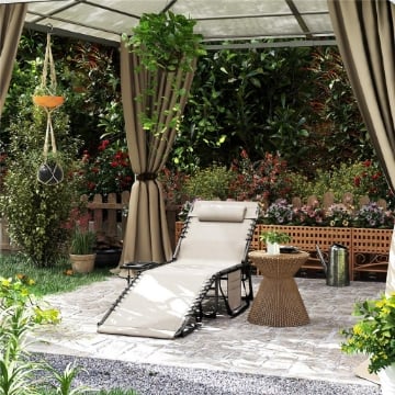 SDRAIO PIEGHEVOLE E RECLINABILE A 5 LIVELLI CON TAVOLINO LATERALE E TASCA 60X190X31 CM CREMA