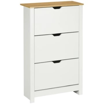 SCARPIERA SLIM PER 18 PAIA DI SCARPE, 3 CASSETTI CON 2 RIPIANI REGOLABILI E RIMOVIBILI, 72X26X112 CM, BIANCO