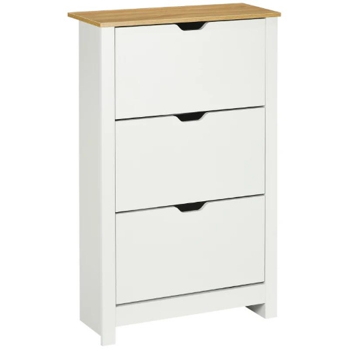SCARPIERA SLIM PER 18 PAIA DI SCARPE, 3 CASSETTI CON 2 RIPIANI REGOLABILI E RIMOVIBILI, 72X26X112 CM, BIANCO