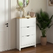 SCARPIERA SLIM PER 18 PAIA DI SCARPE, 3 CASSETTI CON 2 RIPIANI REGOLABILI E RIMOVIBILI, 72X26X112 CM, BIANCO