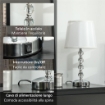 LAMPADA DA TAVOLO CON CRISTALLI E PORTA USB IN METALLO VETRO E POLIESTERE Ø 23X45 CM BIANCO E ARGENTO