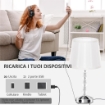 LAMPADA DA TAVOLO CON CRISTALLI E PORTA USB IN METALLO VETRO E POLIESTERE Ø 23X45 CM BIANCO E ARGENTO