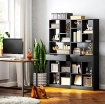 LIBRERIA MODERNA IN LEGNO CON CASSETTO CENTRALE E KIT ANTIRIBALTAMENTO, 60X26X158 CM, NERO