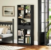 LIBRERIA MODERNA IN LEGNO CON CASSETTO CENTRALE E KIT ANTIRIBALTAMENTO, 60X26X158 CM, NERO