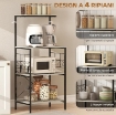 Scaffale Cucina a 4 Livelli con Pannelli a Rete e 8 Ganci Stile Industriale, 60x42x134.5 cm, Rovere