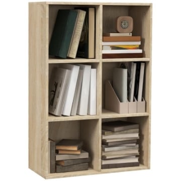 MOBILE LIBRERIA MODERNO A 6 CUBI IN LEGNO, 65.5X30X97.5 CM, COLOR ROVERE