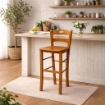 SGABELLO SNACK CON SEDUTA COMPATTA IN MATERIALE MASSELLO COLORE NOCE  39X38X90CM STILE CLASSICO 