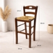 SGABELLO SNACK CON SEDUTA IN PAGLIA COLORE NOCE 39X38X90CM STILE RUSTICO SCHIENALE ALTO 