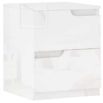 COMODINO MODERNO IN LEGNO CON 2 CASSETTI E DESIGN LUCIDO 40X40X48 CM BIANCO
