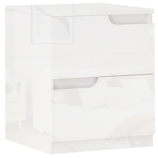 COMODINO MODERNO IN LEGNO CON 2 CASSETTI E DESIGN LUCIDO 40X40X48 CM BIANCO