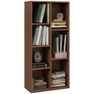 MOBILE LIBRERIA A CUBI IN LEGNO CON 7 RIPIANI DI DIVERSE DIMENSIONI, 50X24X106 CM, COLOR NOCE