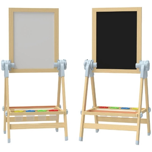 CAVALLETTO PER BAMBINI DOPPIA LAVAGNA PER GESSO E PENNARELLI, LAVAGNETTA MAGNETICA E ROTOLO DI CARTA, LEGNO