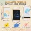 CAVALLETTO PER BAMBINI DOPPIA LAVAGNA PER GESSO E PENNARELLI, LAVAGNETTA MAGNETICA E ROTOLO DI CARTA, LEGNO